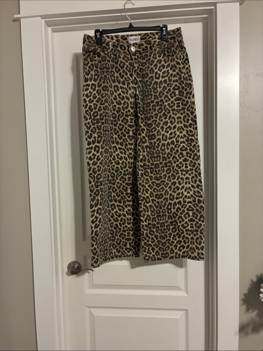 Tela Leopard-Print Wide Leg Jeans in Tan and Black